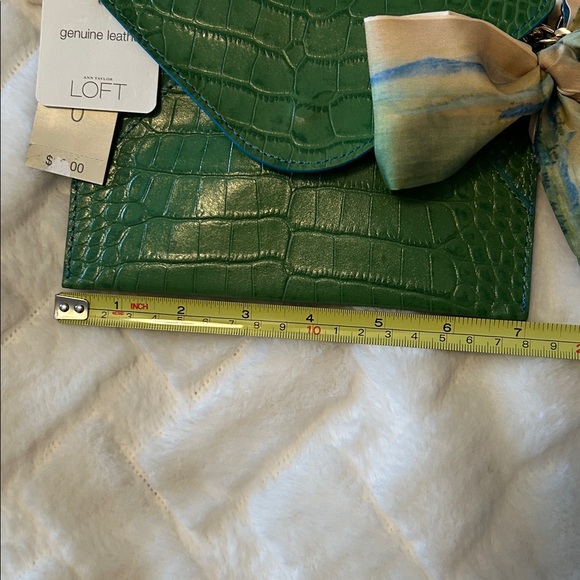 Ann Taylor LOFT Green Croc-Embossed Mini Bag with chain and Scarf Accent - Picture 5 of 11